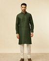 alt message - Manyavar Men Dark Green Self Patterned Kurta image number 2